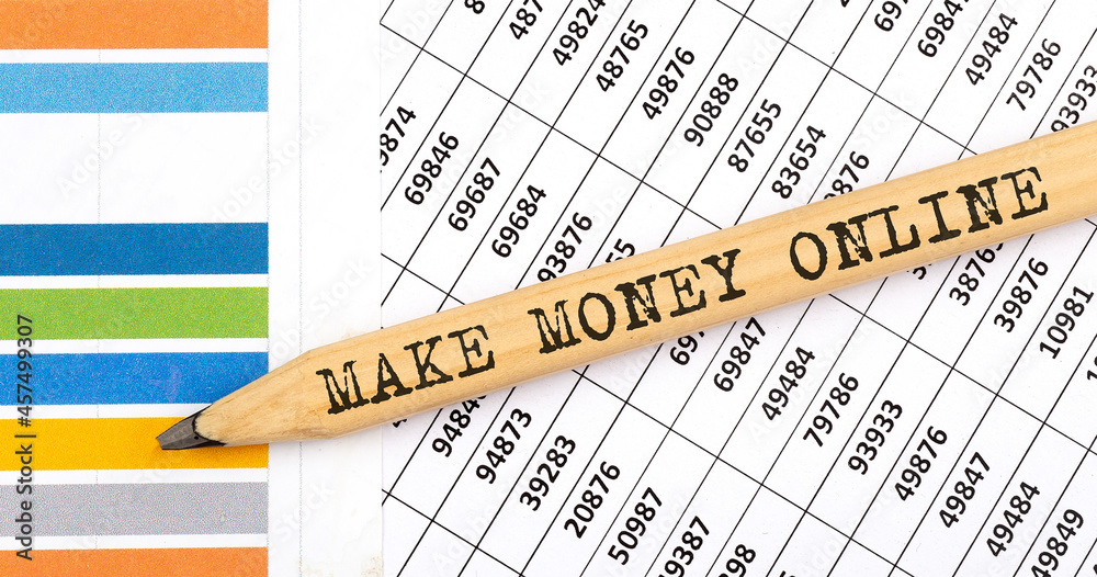 Business concept MAKE MONEY ONLINE text on the pencil on chart background Business concept MAKE MONEY ONLINE text on the pencil on chart background