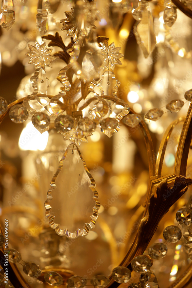 detail of the antique crystal chandelier lamp shade
