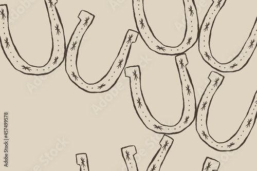 Hand drawn horseshoe background vector in cowboy theme
