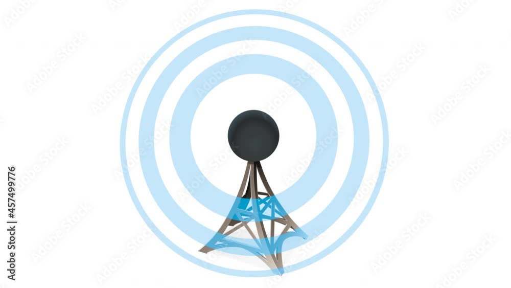 Animated loop of a cartoon antenna isolated on a white background with emitting waves represented by circles Animated loop of a cartoon antenna isolated on a white background with emitting waves represented by circles