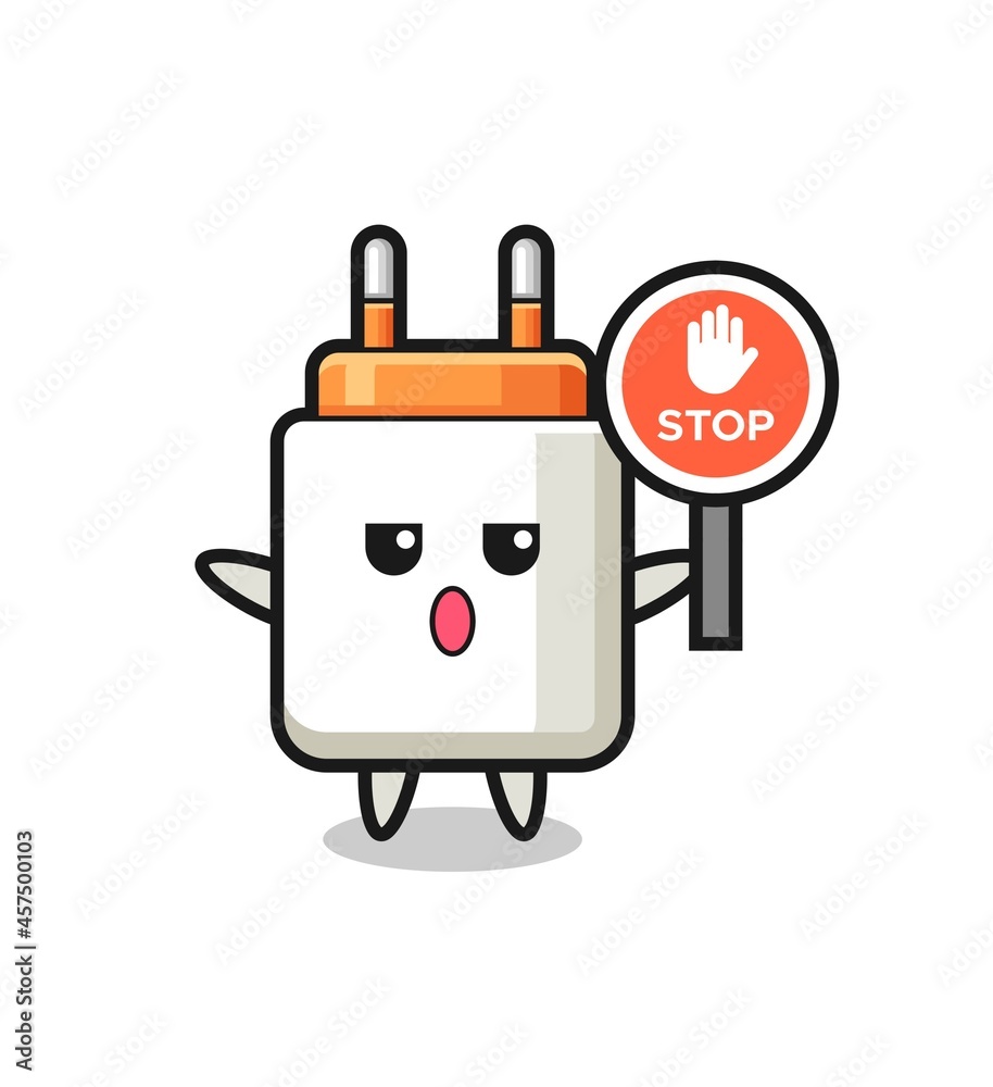 power adapter character illustration holding a stop sign power adapter character illustration holding a stop sign