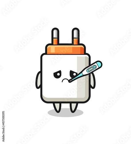 power adapter mascot character with fever condition