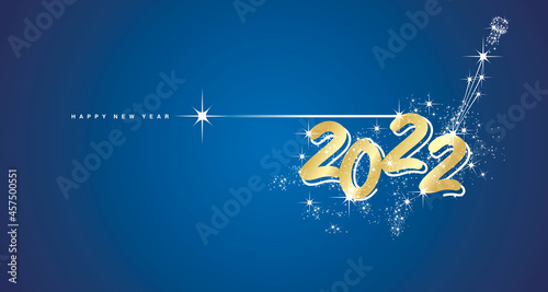 New Year 2022 handwritten typography line design stardust sparkle firework champagne gold white blue vector