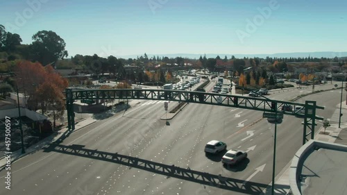 Aerial: Traffic in downtown Hayward, Oakland, California, USA photo