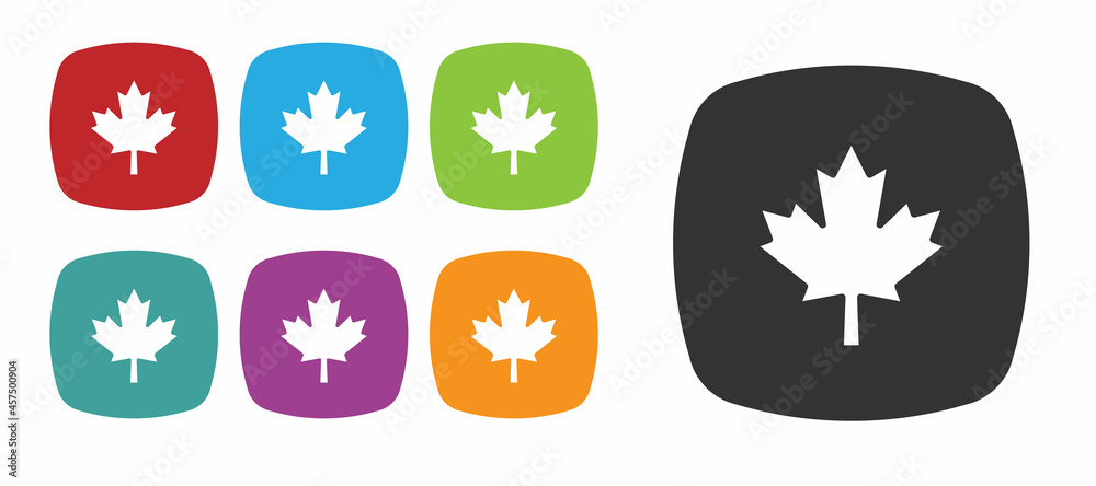 Black Canadian maple leaf icon isolated on white background. Canada symbol maple leaf. Set icons colorful. Vector