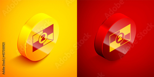 Free Download Isometric Old film movie countdown frame icon isolated on orange and red background. Vintage retro cinema timer count. Circle button. Vector - GFXLoad