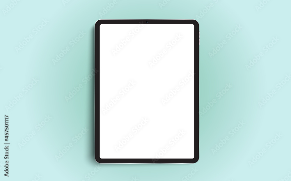 Black 3D realistic tablet PC mockup frame with front view blank screen. - obrazy, fototapety, plakaty 