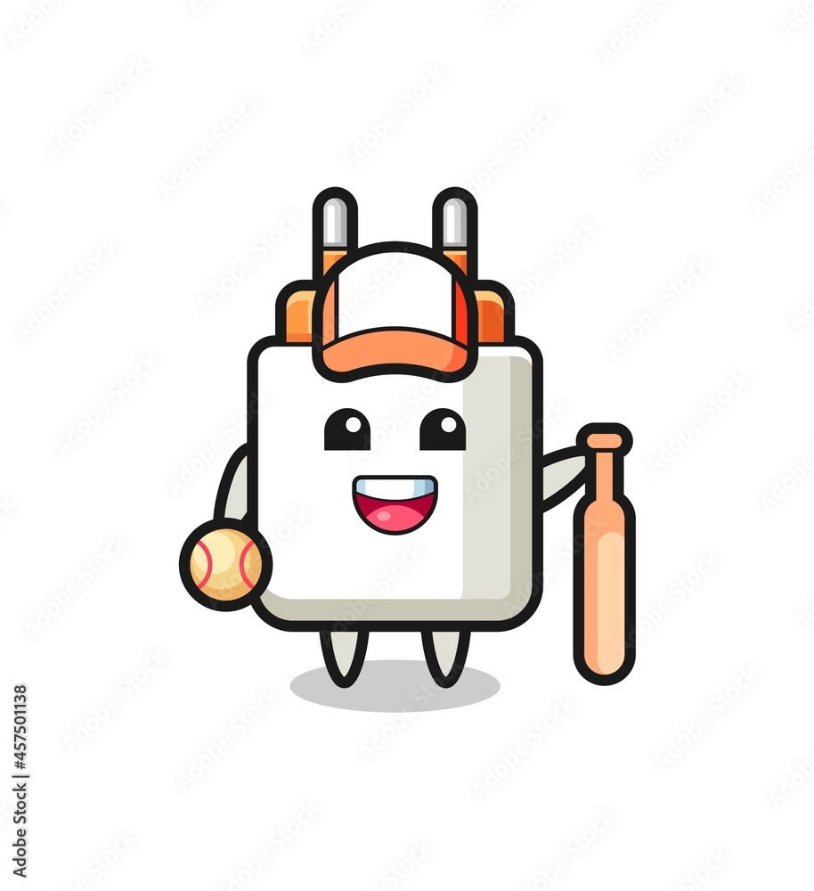 Cartoon character of power adapter as a baseball player Cartoon character of power adapter as a baseball player