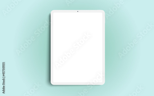 White 3D realistic tablet PC mockup frame with front view blank screen.