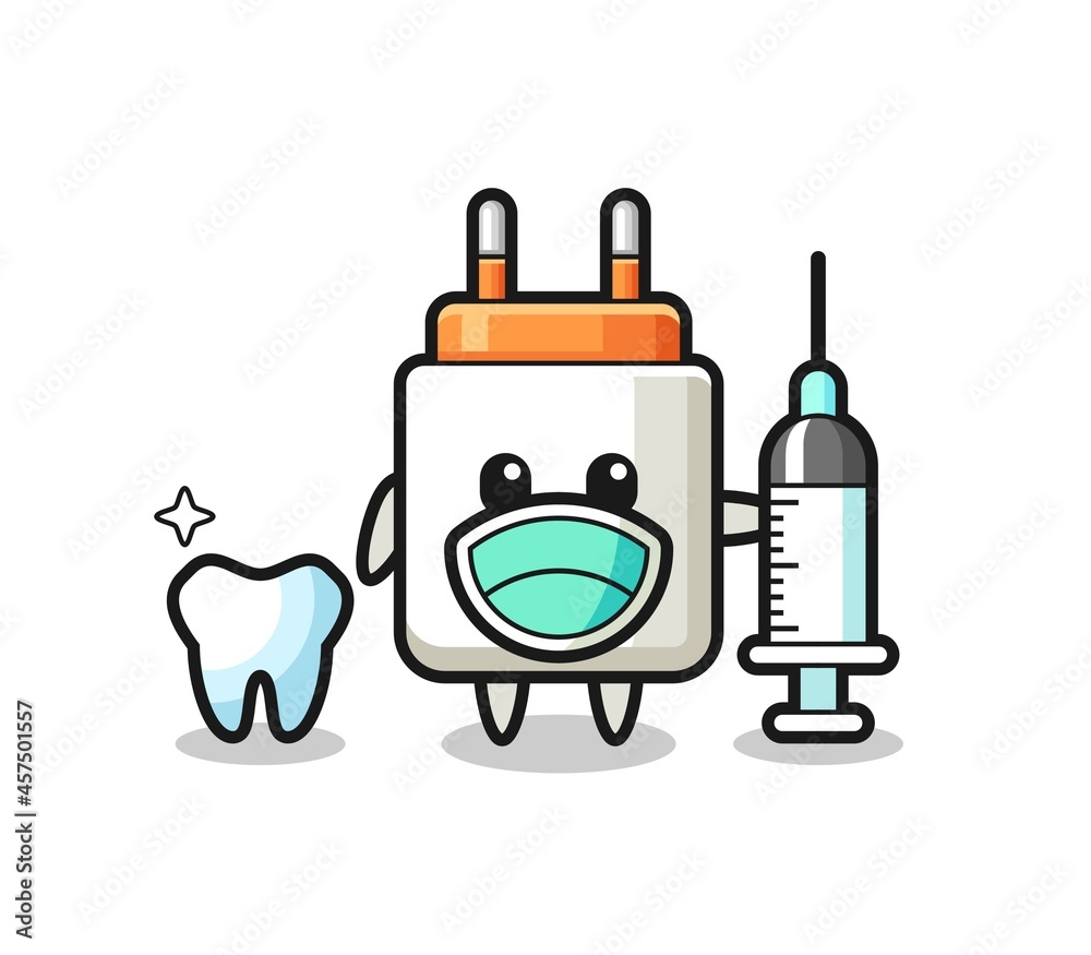 Mascot character of power adapter as a dentist Mascot character of power adapter as a dentist