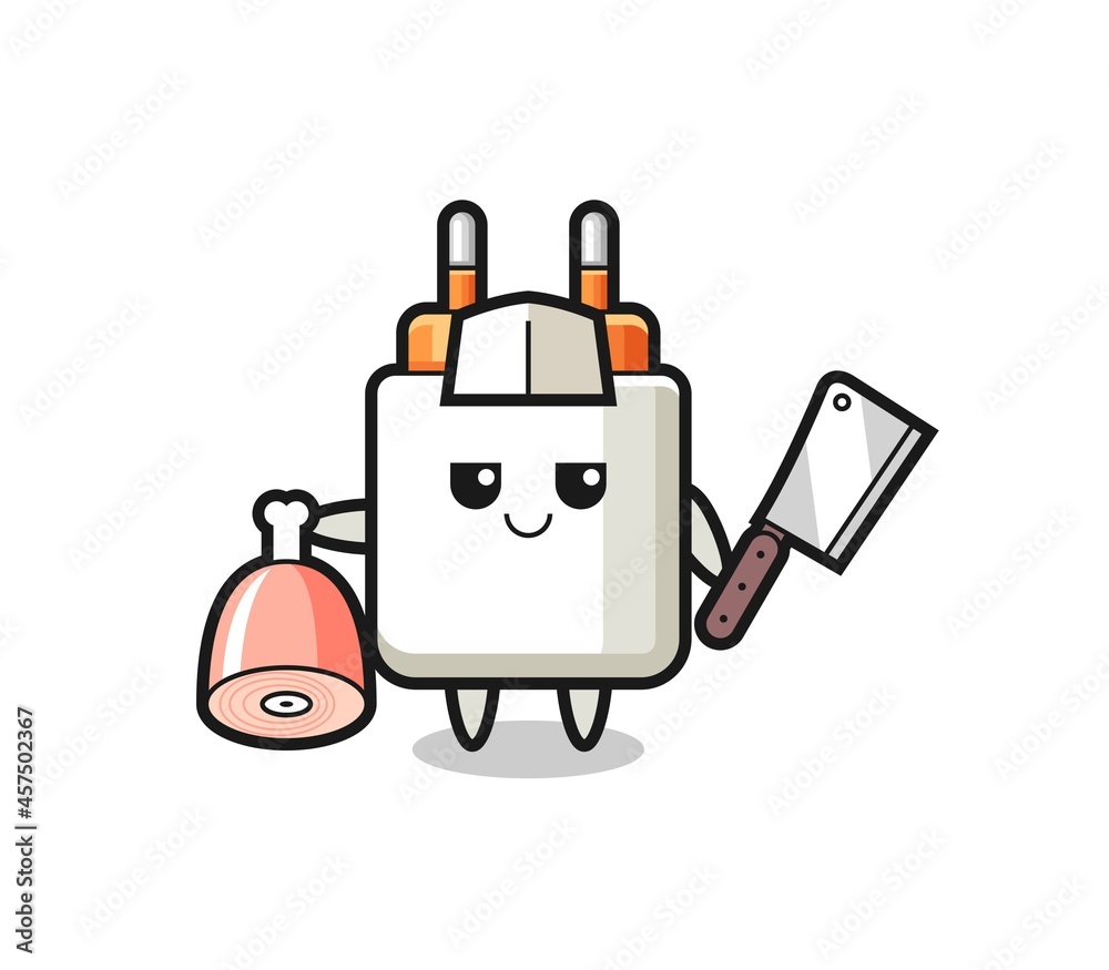 Illustration of power adapter character as a butcher Illustration of power adapter character as a butcher