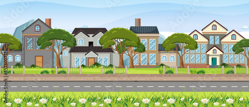 Landscape scene with street and houses
