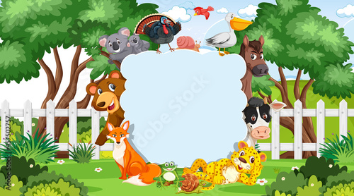 Empty banner with various wild animals in the park