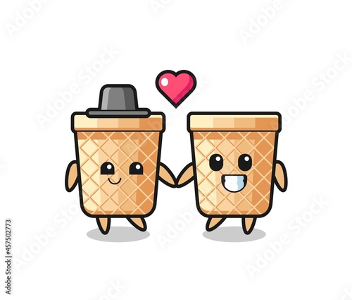 waffle cone cartoon character couple with fall in love gesture