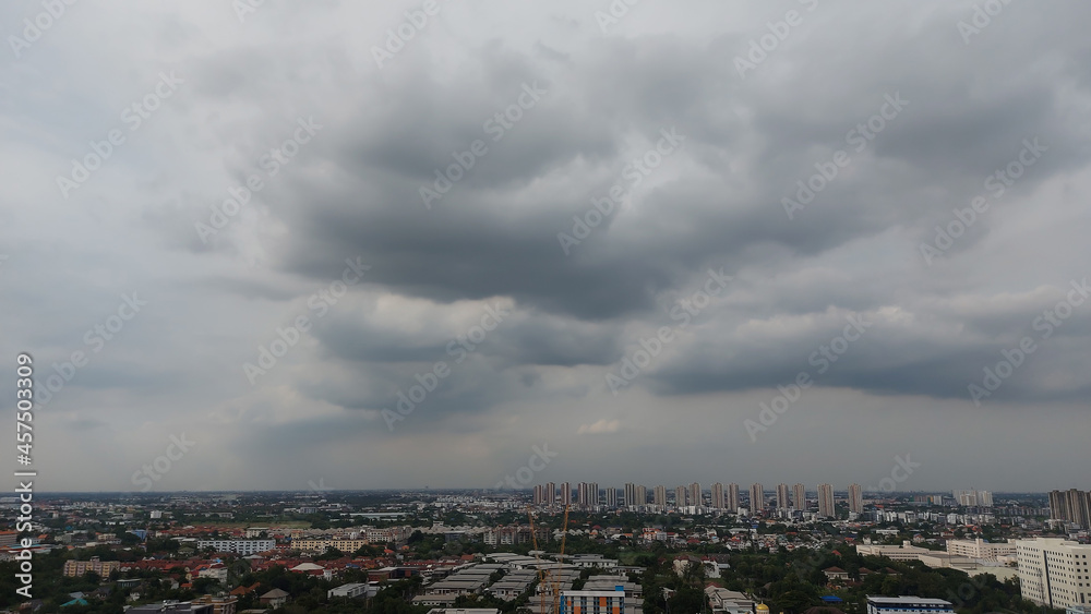Dark clouds covered Bangkok before the rain came.
