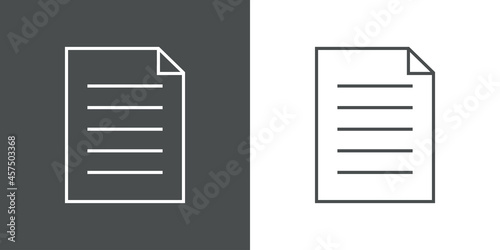 Icono plano hoja de papel con lineas en fondo gris y fondo blanco
