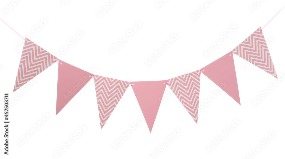 Triangular bunting flags on white background. Festive decor Triangular bunting flags on white background. Festive decor