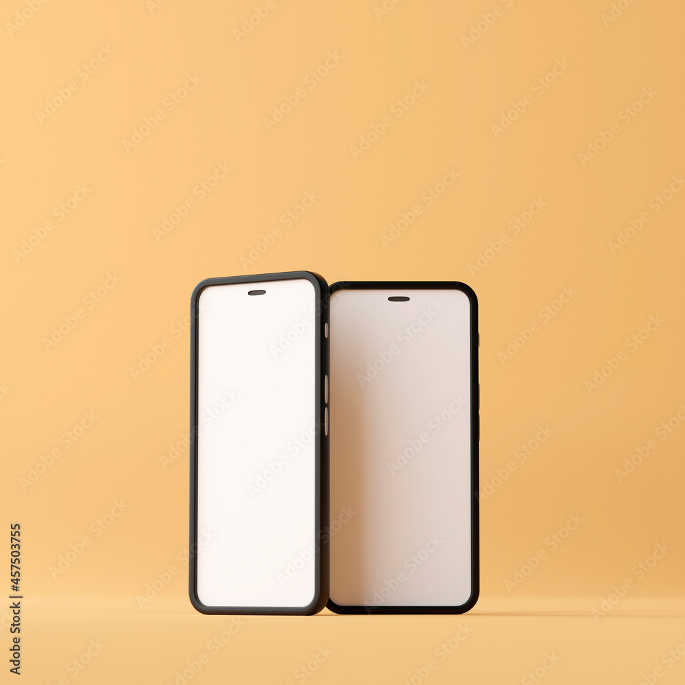 Two smart phone with blank screen on brown background. 3d render Two smart phone with blank screen on brown background. 3d render