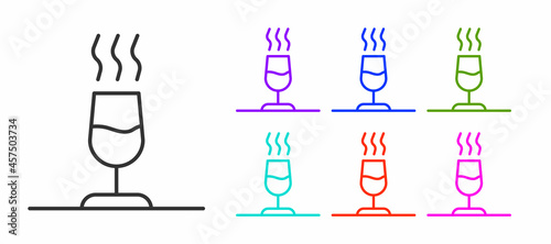 Black line Wine tasting, degustation icon isolated on white background. Sommelier. Smells of wine. Set icons colorful. Vector
