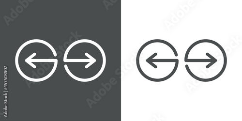 Símbolos anterior y siguiente. Logotipo con silueta de flechas en círculos en fondo gris y fondo blanco