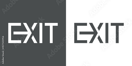 Logotipo con palabra Exit con letra X con forma de flecha en fondo gris y fondo blanco
