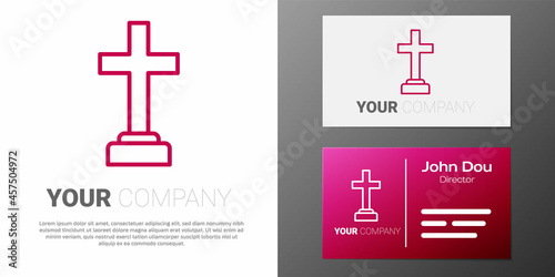 Logotype line Man graves funeral sorrow icon isolated on white background. The emotion of grief, sadness, sorrow, death. Logo design template element. Vector