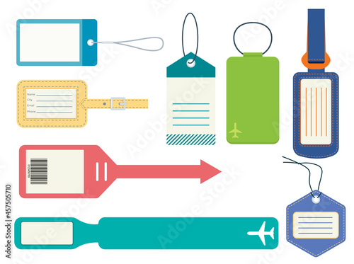 Set of luggage tags. Flat vector illustration.