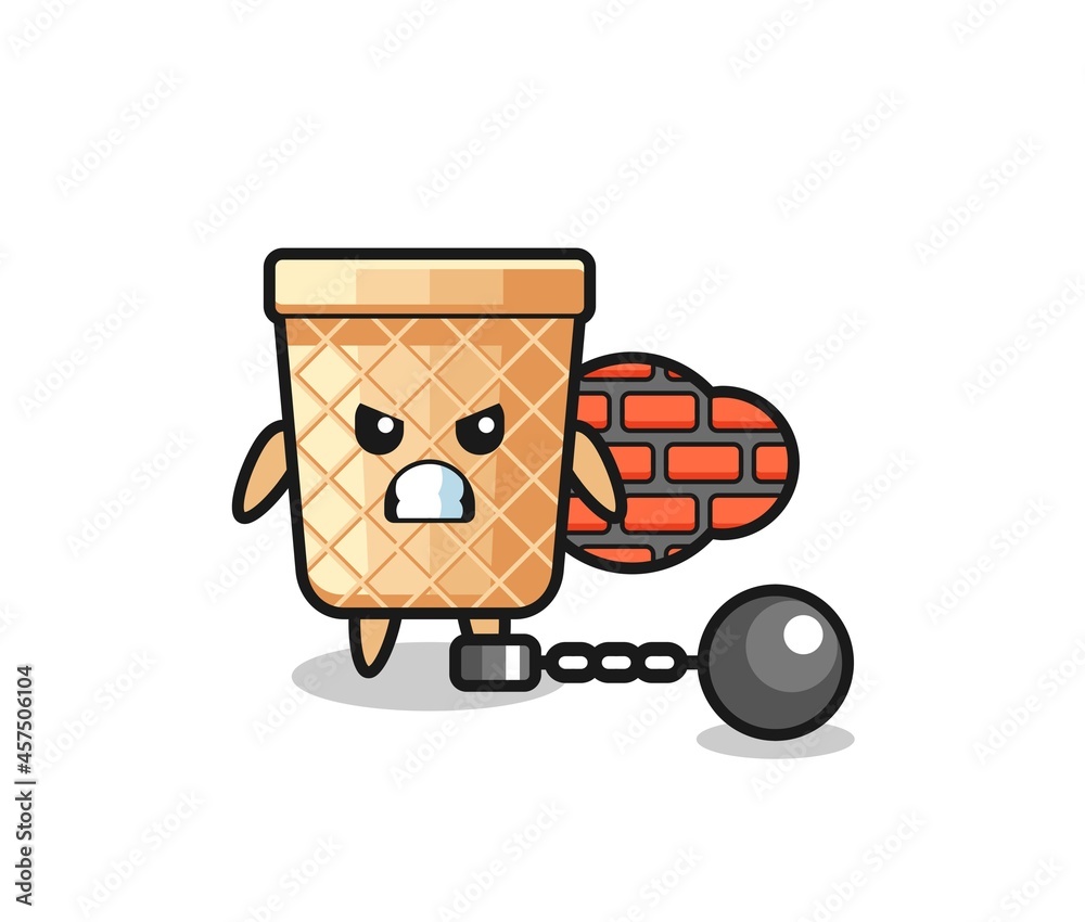 Character mascot of waffle cone as a prisoner Character mascot of waffle cone as a prisoner