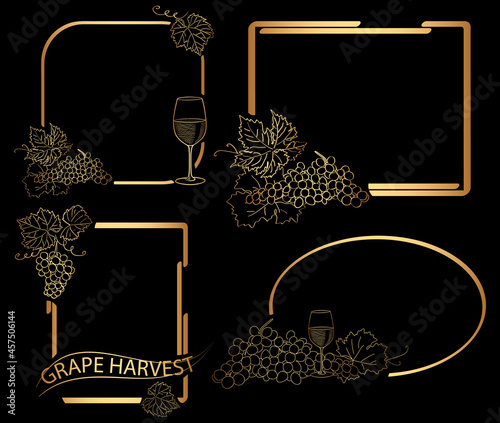 golden decorative frames - vector elements for grape harvest event