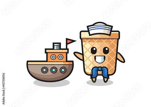 Character mascot of waffle cone as a sailor man