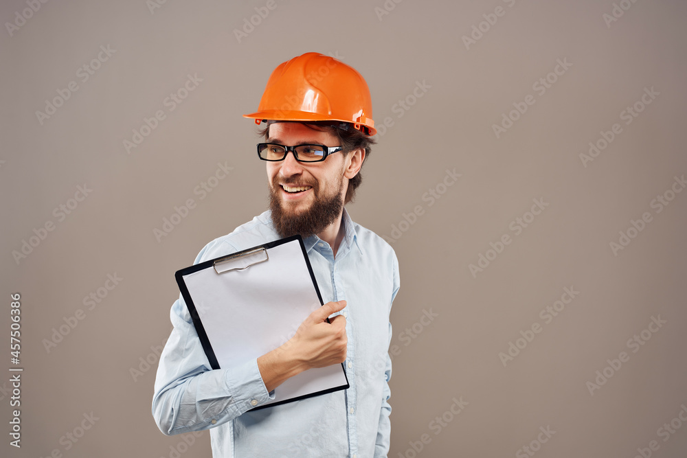 male engineer documents in hand and drawings success isolated background male engineer documents in hand and drawings success isolated background