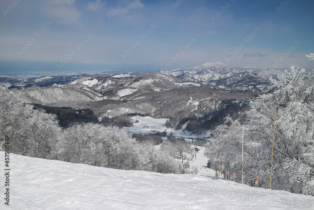 Fototapeta premium 新潟県・上越国際スキー場のゲレンデから見るパノラマ風景