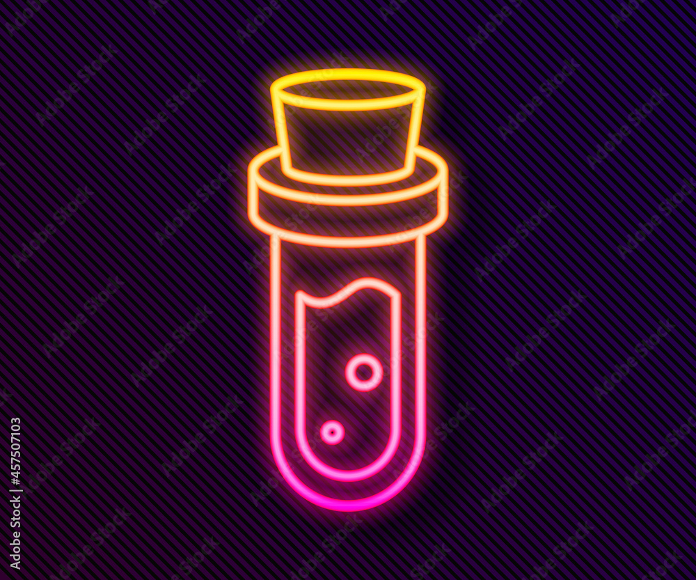 Glowing neon line Bottle with potion icon isolated on black background. Flask with magic potion. Happy Halloween party. Vector Glowing neon line Bottle with potion icon isolated on black background. Flask with magic potion. Happy Halloween party. Vector
