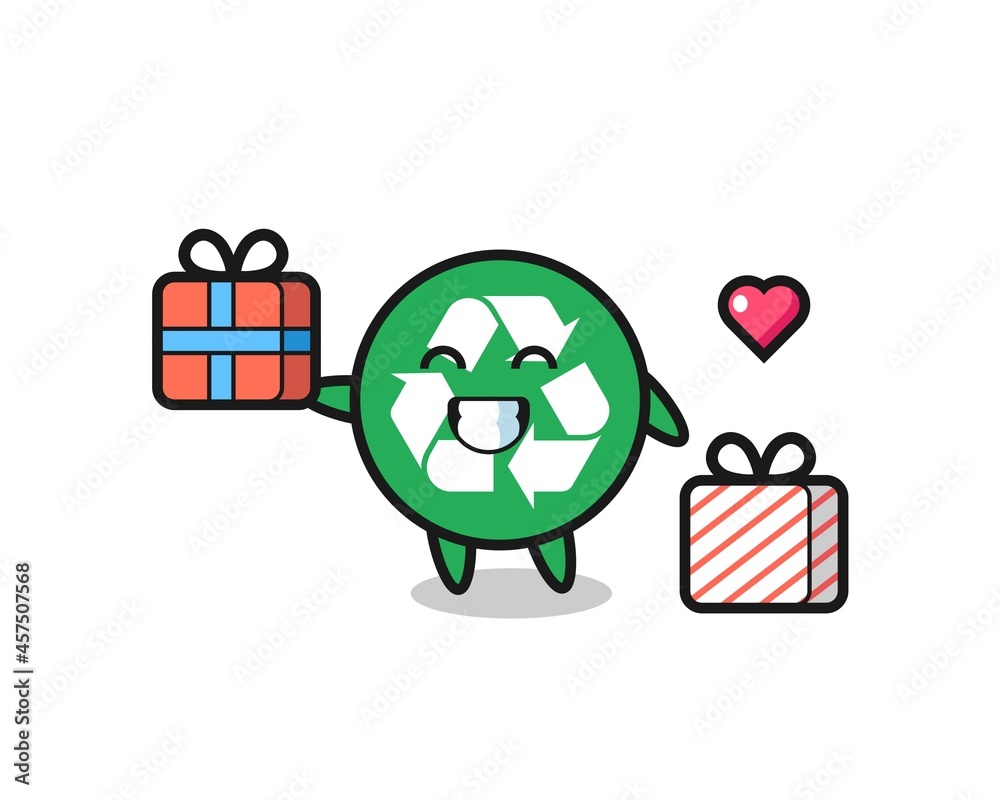 recycling mascot cartoon giving the gift recycling mascot cartoon giving the gift