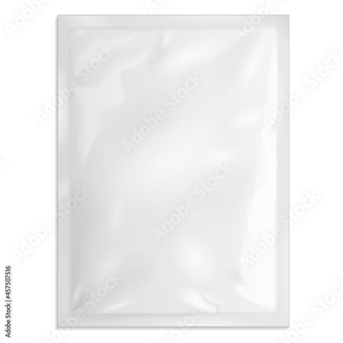 Mockup Blank Retort Foil Pouch Packaging Medicine Drugs Or Coffee, Salt, Sugar, Sachet, Sweets Or Condom. Illustration Isolated On White Background. Mock Up Product Template.