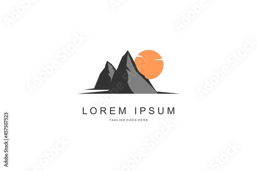 Mountain Sunset or Sunrise beautiful landscape simple logo design vector