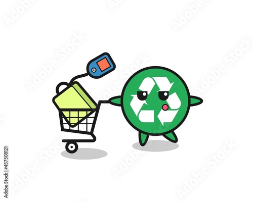 recycling illustration cartoon with a shopping cart