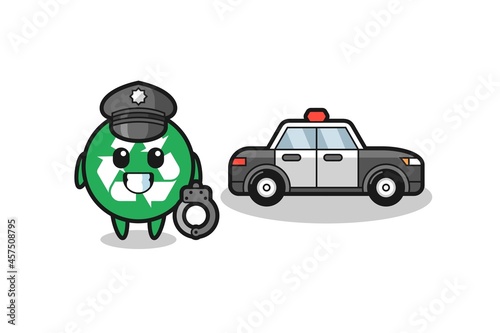 Cartoon mascot of recycling as a police