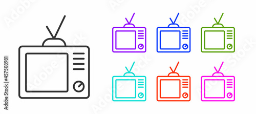 Black line Retro tv icon isolated on white background. Television sign. Set icons colorful. Vector