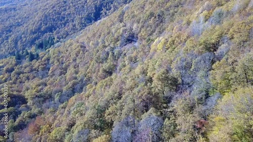 Aerial view of forest of the Caucasus mountains in autumn in Krasnaya Polyana, Russia. photo