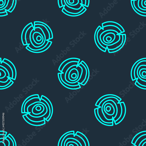 Green line Wooden logs icon isolated seamless pattern on blue background. Stack of firewood. Vector