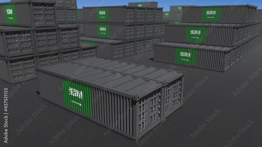 Seamless looping 3d animation of shipping containers with the flag of ...