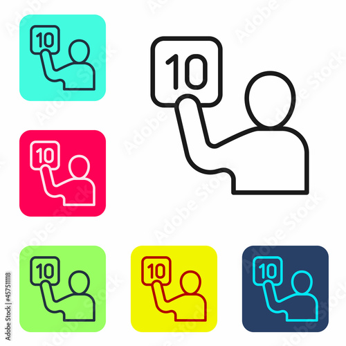 Black line Assessment of judges icon isolated on white background. Set icons in color square buttons. Vector