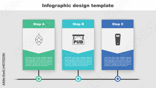 Set Hop, Street signboard with Pub and Bottle opener. Business infographic template. Vector