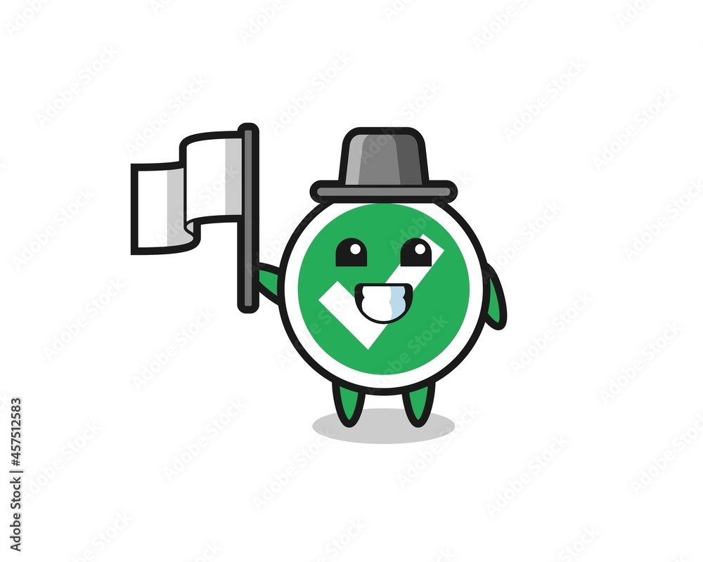 Cartoon character of check mark holding a flag Cartoon character of check mark holding a flag