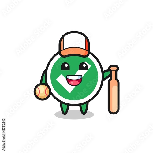 Cartoon character of check mark as a baseball player