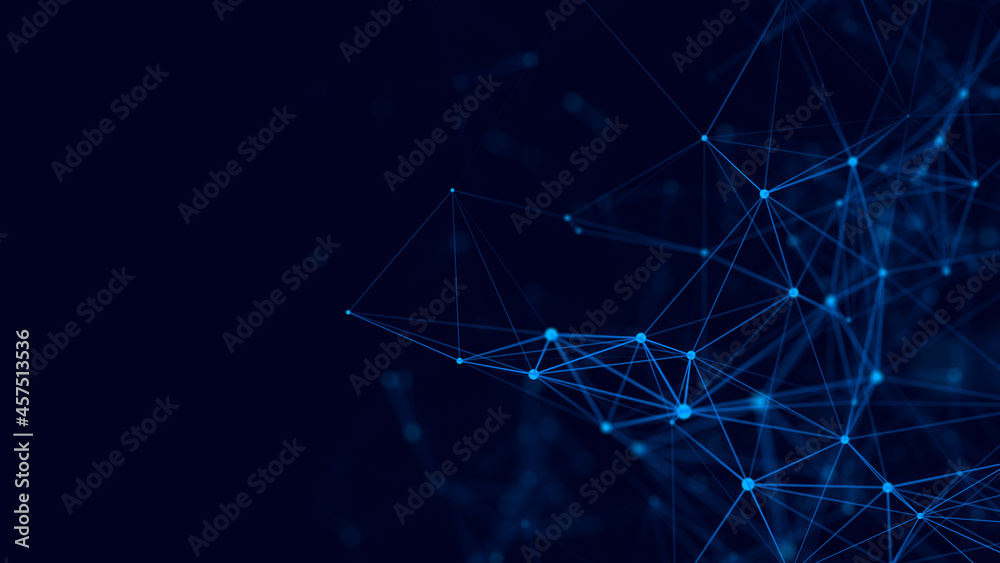 Abstract composition with connecting dots and lines. Futuristic network. Background for business event. 3d rendering.