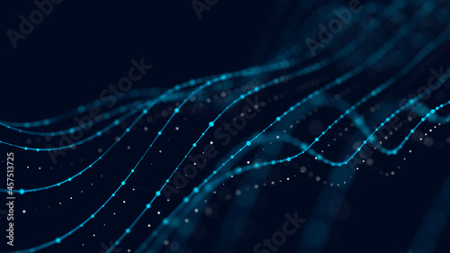 Blue wave conection dots and lines. Abstract technology background. Science background. Big data. 3d rendering. Network connection. photo