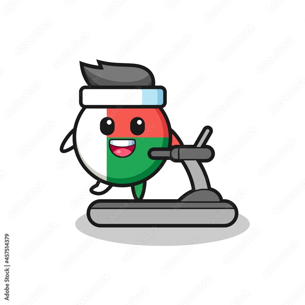 madagascar flag badge cartoon character walking on the treadmill