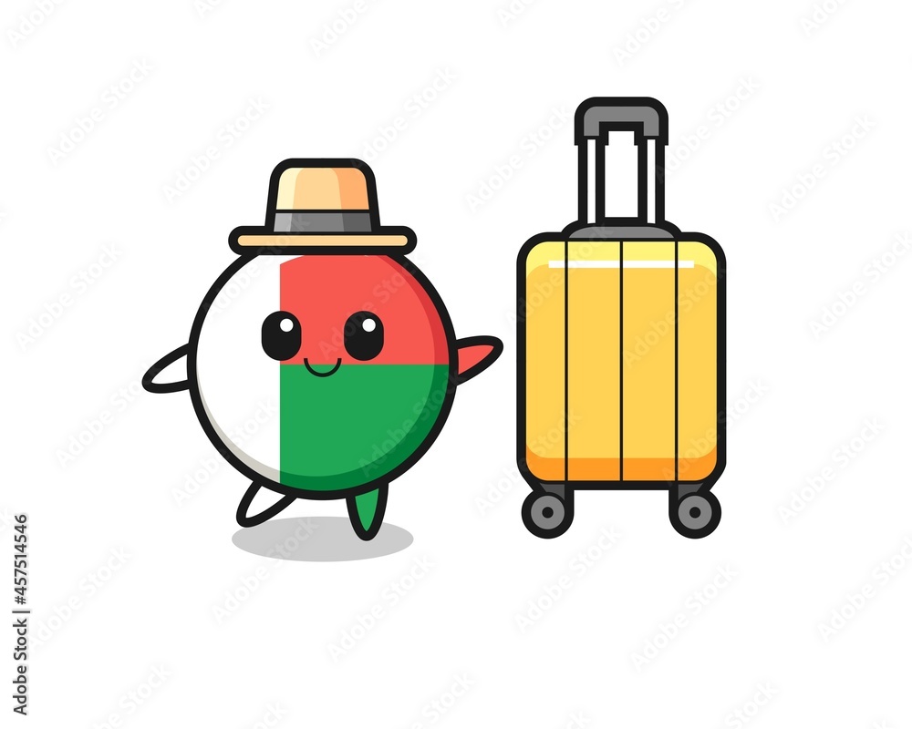 madagascar flag badge cartoon illustration with luggage on vacation